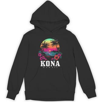 Kona Hawaii Hawaiian Hibiscus Flowers Surfer Souvenir Hoodie | Mazezy