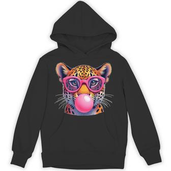 Leopard Cheetah Cute Jaguar Cat Sunglasses Bubble Gum Hoodie - Monsterry