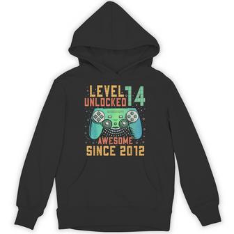 Level 14 Unlocked Awesome Since 2012 14Th Birthday Boy Hoodie - Thegiftio UK