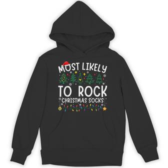 Most Likely To Rock Christmas Socks Matching Christmas Hoodie - Thegiftio UK