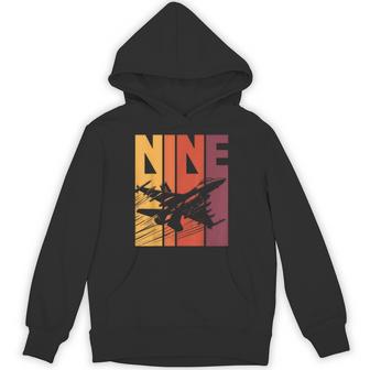 Military Fighter Jet Retro Nine Year Old Boys 9Th Birthday Hoodie - Thegiftio UK