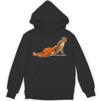 Monkey Punch Graphic Baby Monkey Holding Plush Toy Hoodie - Thegiftio UK