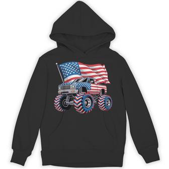 Monster Truck 4Th Of July American Flag Monster Trucks Lover Hoodie | Seseable UK