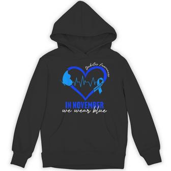 In November We Wear Blue Diabetes Awareness Heart Ribbon Hoodie | Mazezy