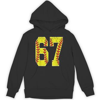 Number 67 Softball 67 Jersey Number Softball Lover Hoodie - Thegiftio UK
