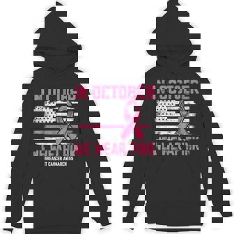 In October We Wear Pink Us Flag Breast Cancer Awareness Hoodie - Thegiftio