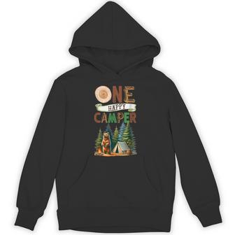 One Happy Camper First Birthday Family Camping Bear Party Hoodie - Monsterry