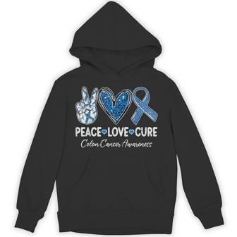 Peace Love Cure Colorectal Colon Cancer Awareness Support Hoodie - Monsterry