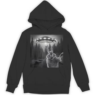 Rabbit Selfie With Ufo Bunny Graphic Alien Lover Hoodie - Thegiftio UK