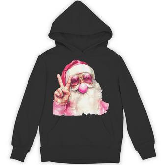 Retro Pink Santa Blowing Bubble Gum Merry Christmas Hoodie - Thegiftio UK
