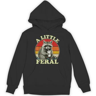 Retro Vintage Raccoon A Little Feral Trash-Panda Hoodie - Thegiftio UK