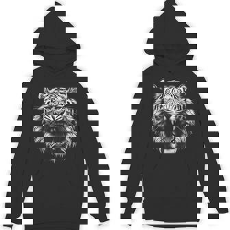 Roaring White Tiger Head With Blue Eyes Hoodie - Thegiftio