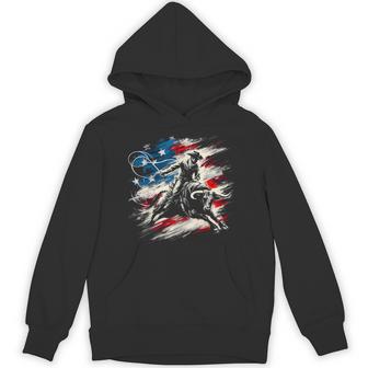 Rodeo Cowboy Bull Riding American Flag Western Hoodie - Monsterry
