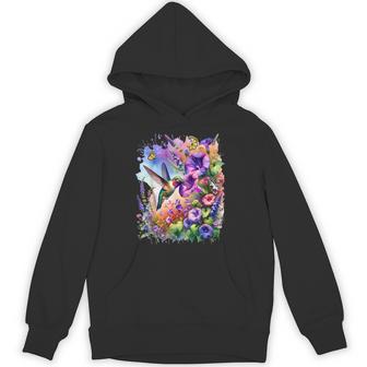 Ruby Throated Hummingbird With Wild Flowers And Butterflies Hoodie - Thegiftio UK