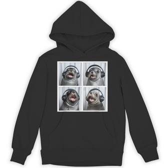 Seal Wearing Headphones Animal Music Sea Lion Singing Seal Hoodie - Thegiftio UK