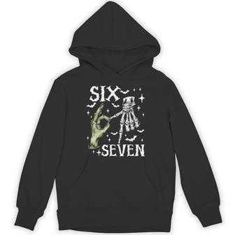 Six Seven 6 7 Meme Saying 6 7 Halloween Skeleton Hands Sign Hoodie - Thegiftio UK