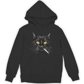 Smoking Cat Aesthetic Black-Cat Dad Meow Kitten Cat Lovers Hoodie - Monsterry