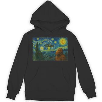 Starry Night Ufo Bigfoot Sci-Fi Van Gogh Painting Hoodie - Thegiftio UK