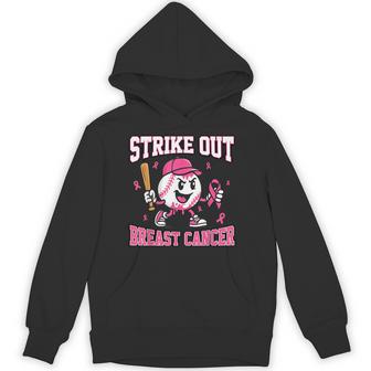 Strike Out Breast Cancer Baseball Ice Cream Drip Pink Ribbon Hoodie - Seseable