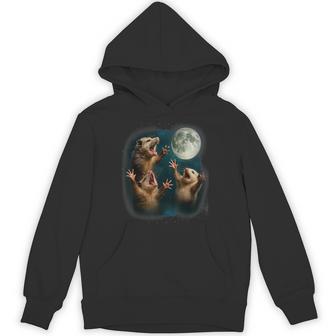 Three Possum Moon 3 Opossum Weird Cursed Meme Cute Hoodie - Seseable