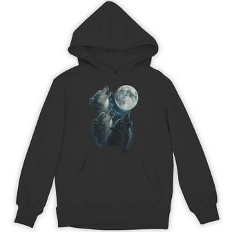 Three Wolves Howling At The Moon 3 Wolf Moon Hoodie - Thegiftio UK