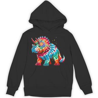 Tie Dye Color Triceratops Tie Dyed Dinosaur Prehistoric Dino Hoodie - Thegiftio UK