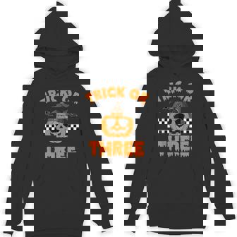 Trick Or Three Pumpkin Halloween 3Rd Birthday Boy 3 Years Hoodie - Monsterry