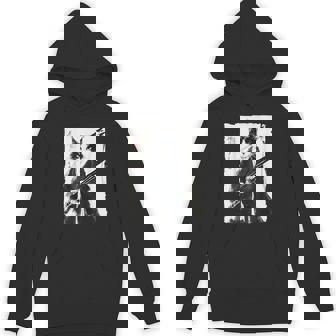 Tuxedo Samurai Cat Japanese Ink Painting Swordsman Hoodie - Seseable