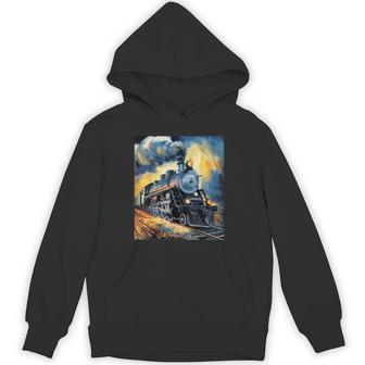 Van Gogh Big Boy 4014 Steam Engine Locomotive Train Railroad Hoodie - Monsterry