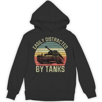 Vintage Easily Distracted By Tanks Military Retro Tank Lover Hoodie - Thegiftio UK