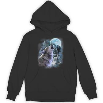 Wolf Howling Moon Forest Nature Wildlife Animal Lovers Hoodie - Monsterry