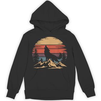 Wolf Mountain Retro Wildlife Howling Wolf Nature Hoodie - Monsterry
