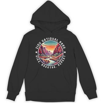 Zion National Park Hike Breathe Repeat Vintage Hoodie | Mazezy