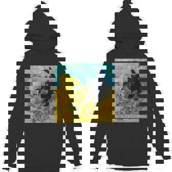 面白いゴッホのひまわり、猫のミーム、黒猫のアート。 長袖tシャツ パーカー - Kawaiitshirt