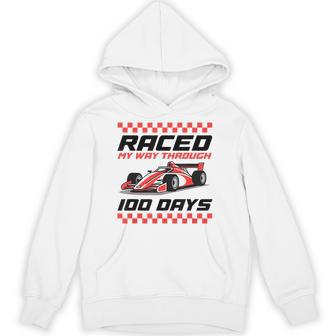 100Th Day Of School100 Days Race Car Raced My Way For Boys Hoodie - Thegiftio UK