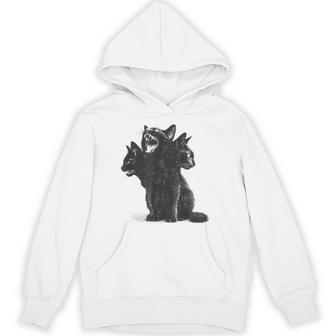 3 Headed Cat Vintage Grunge Alt 90S Halloween Goth Horror Hoodie - Monsterry