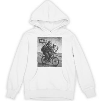Bigfoot Alien Ufo Bike Ride Rock On Area 51 Vintage Hoodie | Seseable UK