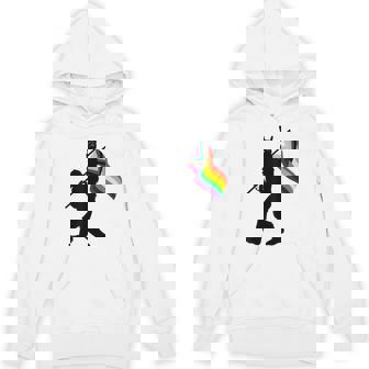 Bigfoot Rock On Proud Gay LGBTQ Progressive New Pride Flag Unisex Hoodie | Mazezy