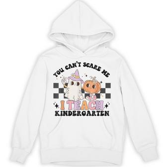 You Cant Scare Me I Teach Kindergarten Retro Halloween Ghost Hoodie - Thegiftio UK