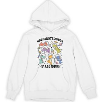 Celebrate Minds Of All Kinds Space Dinosaur School Counselor Hoodie - Thegiftio UK