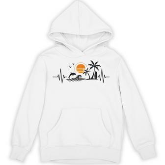 Island And Dolphin Heartbeat With Tropical Palm Trees Beach Hoodie | Seseable CA