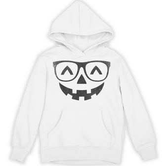 Jack O Lantern Pumpkin Face With Glasses Halloween Costume Hoodie - Thegiftio