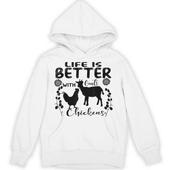 Life Is Better With Goats Chickens Vintage Farming Animals Hoodie - Thegiftio UK