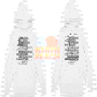Miami Beach Florida Retro Sunset Palm Tree Vintage Vacation Hoodie - Monsterry