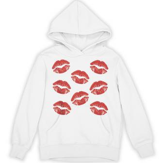 Red Lips Kiss Print Lipstick Pattern Romantic Hoodie - Thegiftio UK