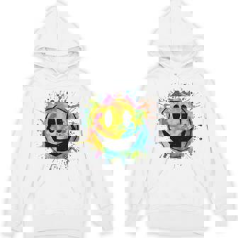Retro Happy Face Rainbow Tie-Dye Splatter – 70S Peace Smile Hoodie | Mazezy