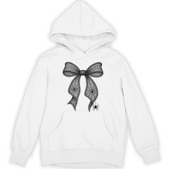Spiderweb Bow Spooky Black Lace Bow Spider Bow Halloween Hoodie - Thegiftio