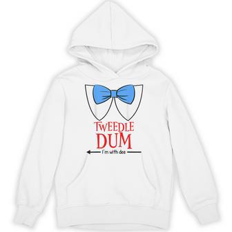 Tweedle Dum I'm With Dee Lazy Couple Halloween Costumes Hoodie - Monsterry