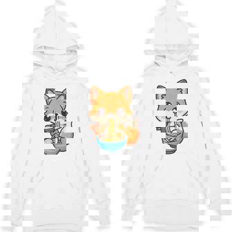 かわいいキツネを食べるラーメンかわいい動物アート パーカー - Kawaiitshirt