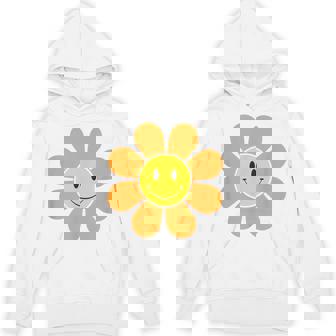 オレンジ70年代レトロファンキーフラワー、イエロースマイルフェイス パーカー - Kawaiitshirt